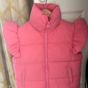 Simply Southern Pink Puffer Jacket with Dramatic Ruffles
